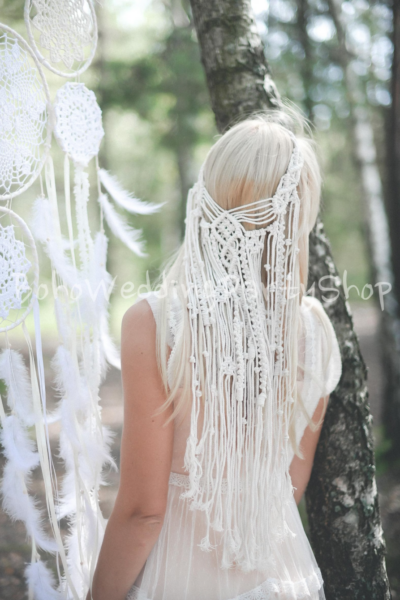 macrame wedding veil in ivory